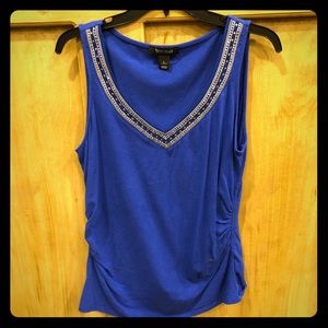 WHBM Blue Tank Top W/Rhinestone Collar SZ L